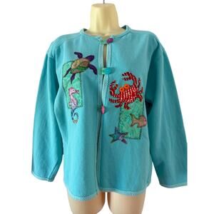 Comfort Colors Coastal Appliqués Jacket Cardigan Woman Size Small Art to Wear